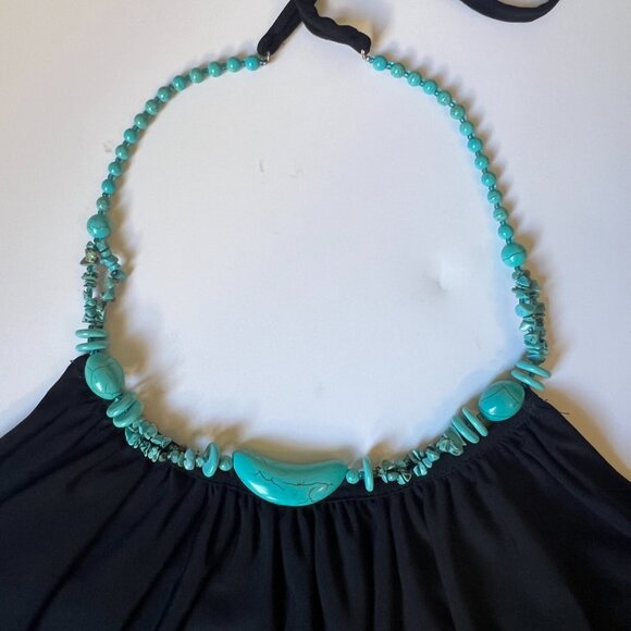 B. Darlin Black Halter Dress with Turquoise Beaded Neckline – Size 3/4 - Picture 2 of 8